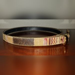 NWOT LEATHER TAPESTRY BELT GOLD TONE BUCKLE.